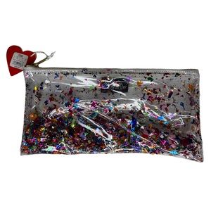 NWT Julie Mollo Clear Rainbow Confetti Clutch 11" X 5.5"
